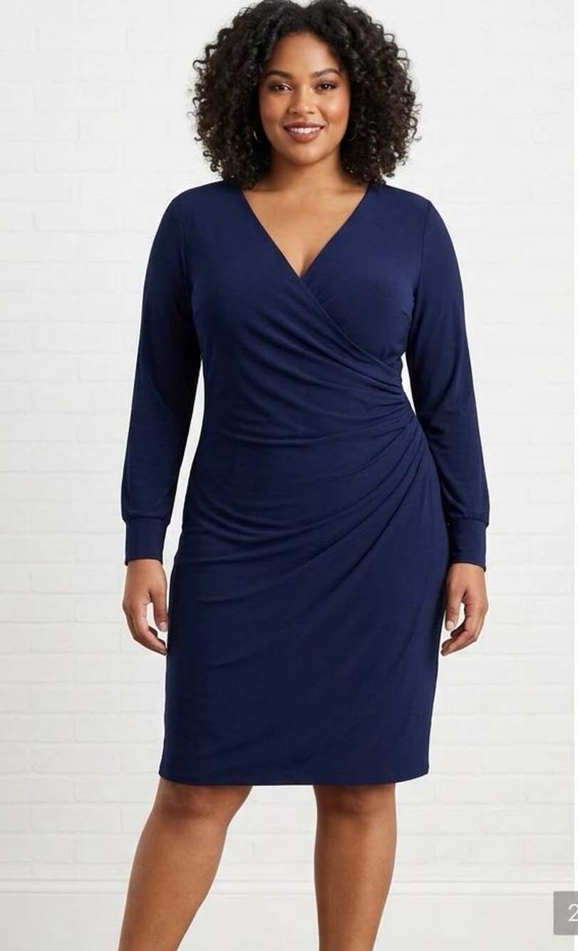 Lauren Ralph Lauren Navy Blue Long Sleeve Surplice Ruched Jersey Dress Size 24W
